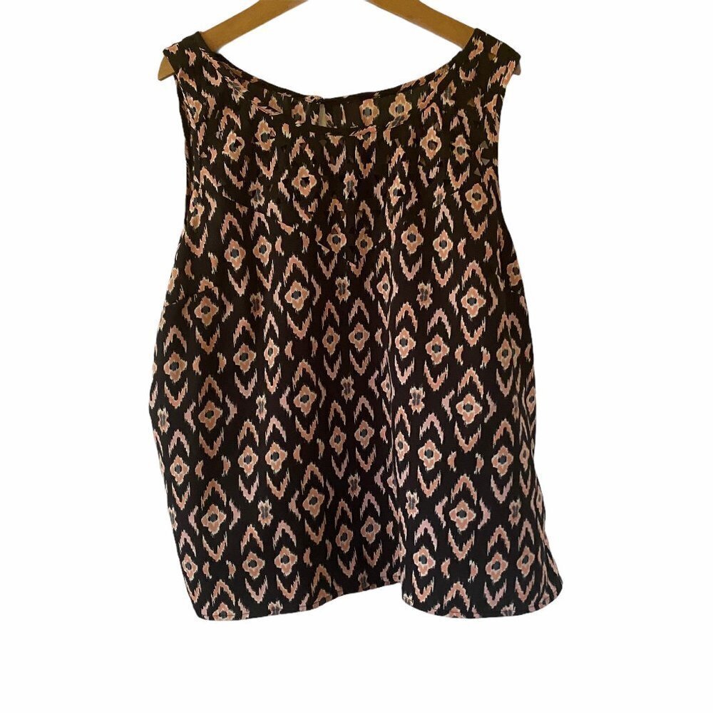 Jessica Simpson Boho Top Womens Large Black Geometric Boxy Sleeveless Y2K
